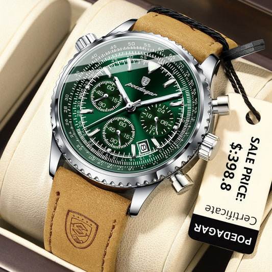 POEDAGAR Luxury Waterproof Leather Business Men Watch
