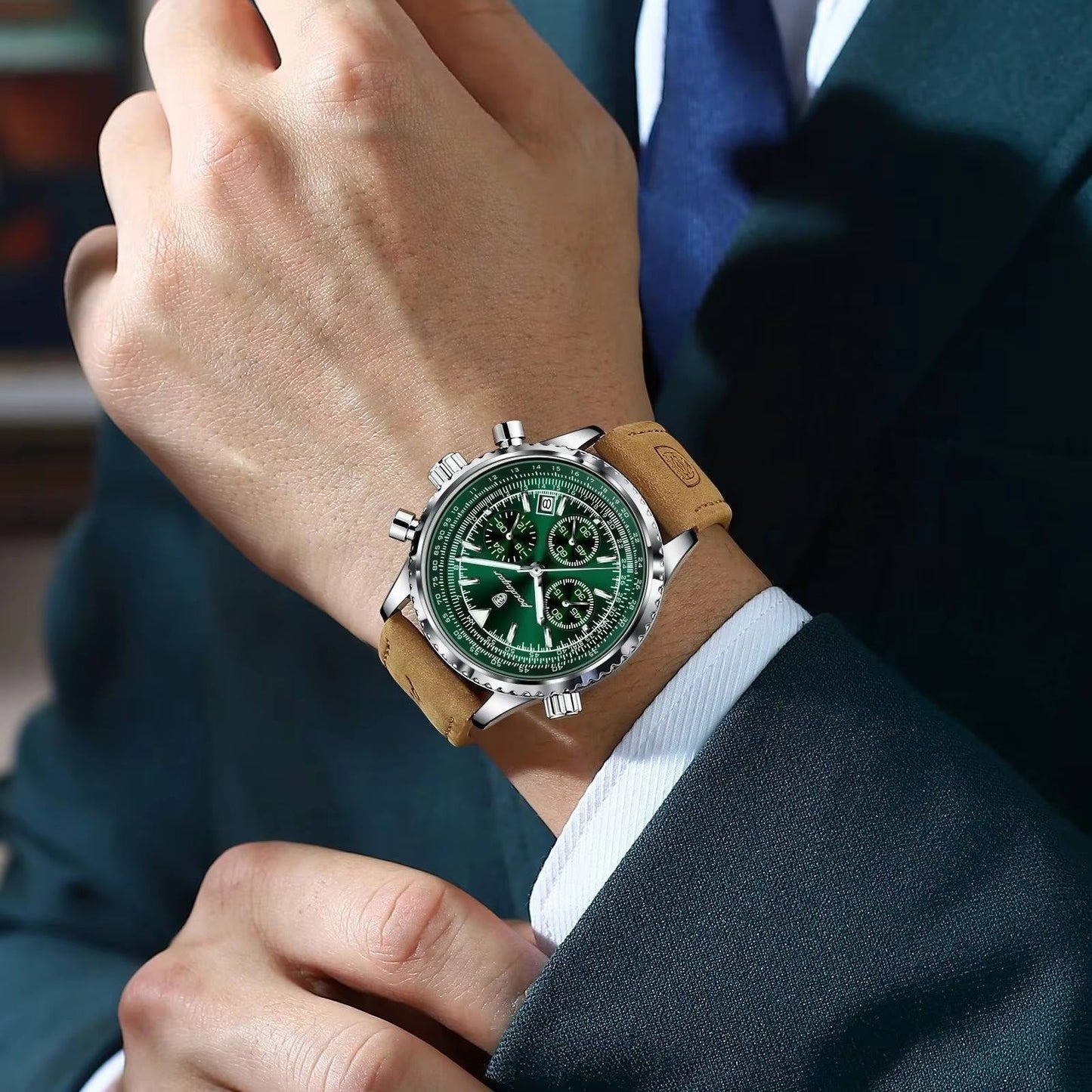 POEDAGAR Luxury Waterproof Leather Business Men Watch