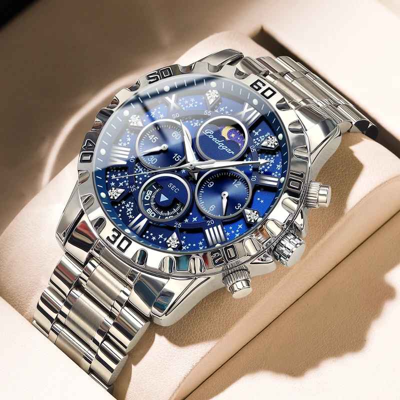 Poedagar Chronograph Stainless Steel Mens Wristwatch