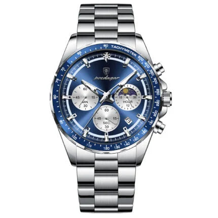 POEDAGAR Men's Stainless Steel Sports Watch