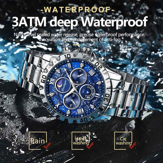 Poedagar Chronograph Stainless Steel Mens Wristwatch