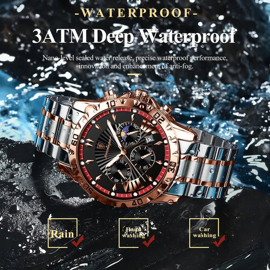 Poedagar Chronograph Stainless Steel Men Watch