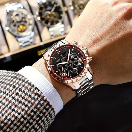 Poedagar Chronograph Stainless Steel Men Watch