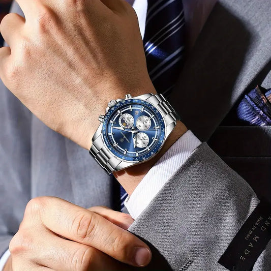 POEDAGAR Men's Stainless Steel Sports Watch