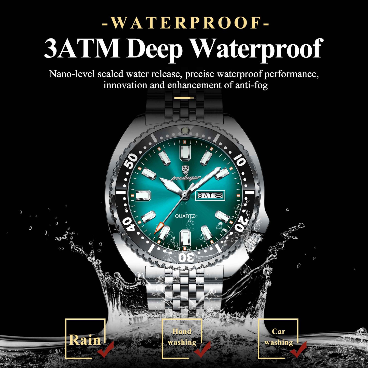 Poedagar Men's Stainless Steel  WristWatch