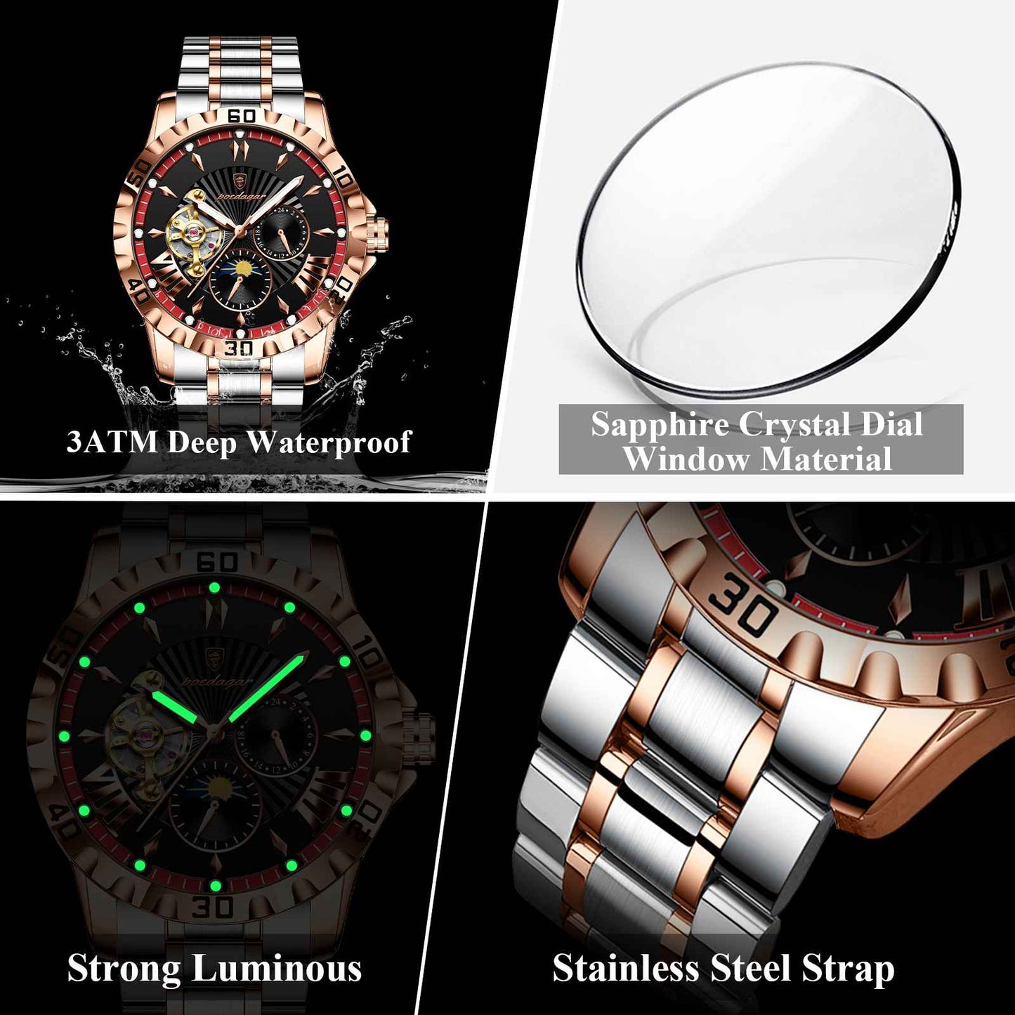 Poedagar Original Automatic Mechanical Watch for Men