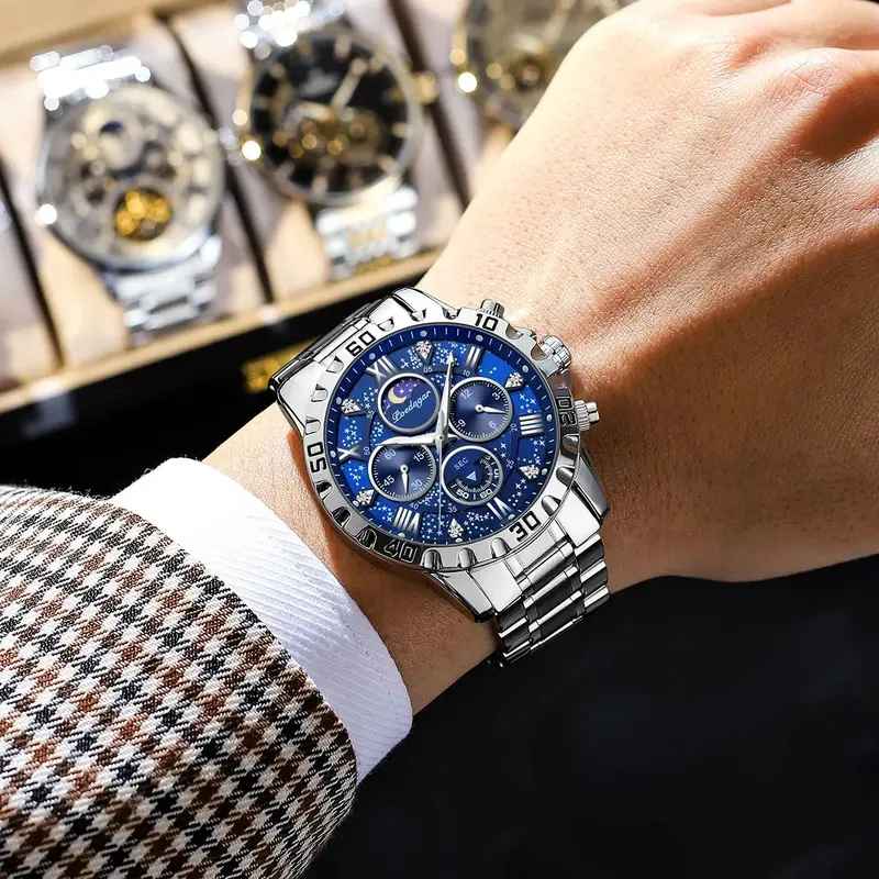 Poedagar Chronograph Stainless Steel Mens Wristwatch