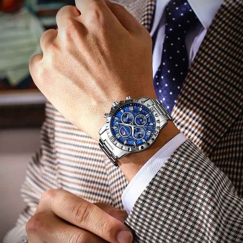 Poedagar Chronograph Stainless Steel Mens Wristwatch