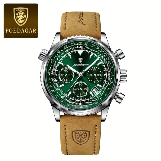POEDAGAR Luxury Waterproof Leather Business Men Watch