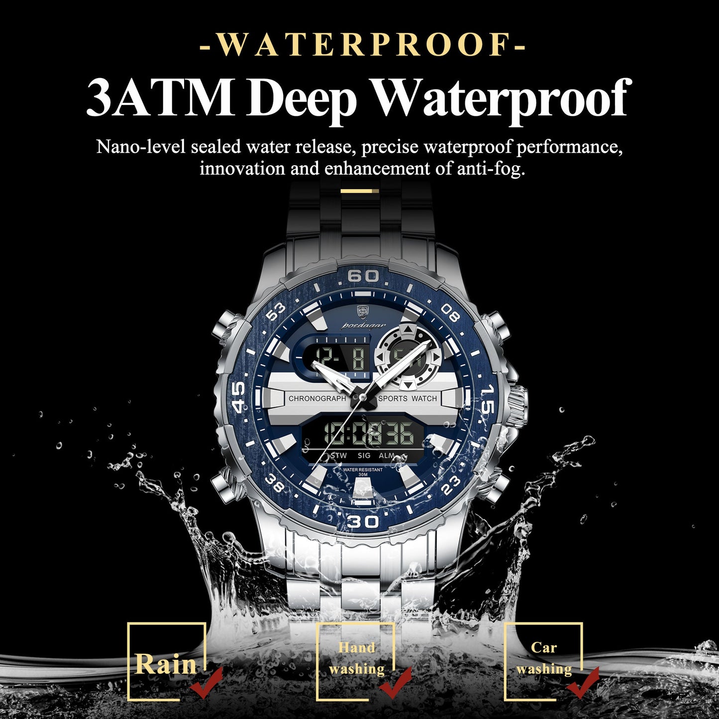 Poedagar Multifunctionality Water Resistant Men's Watch