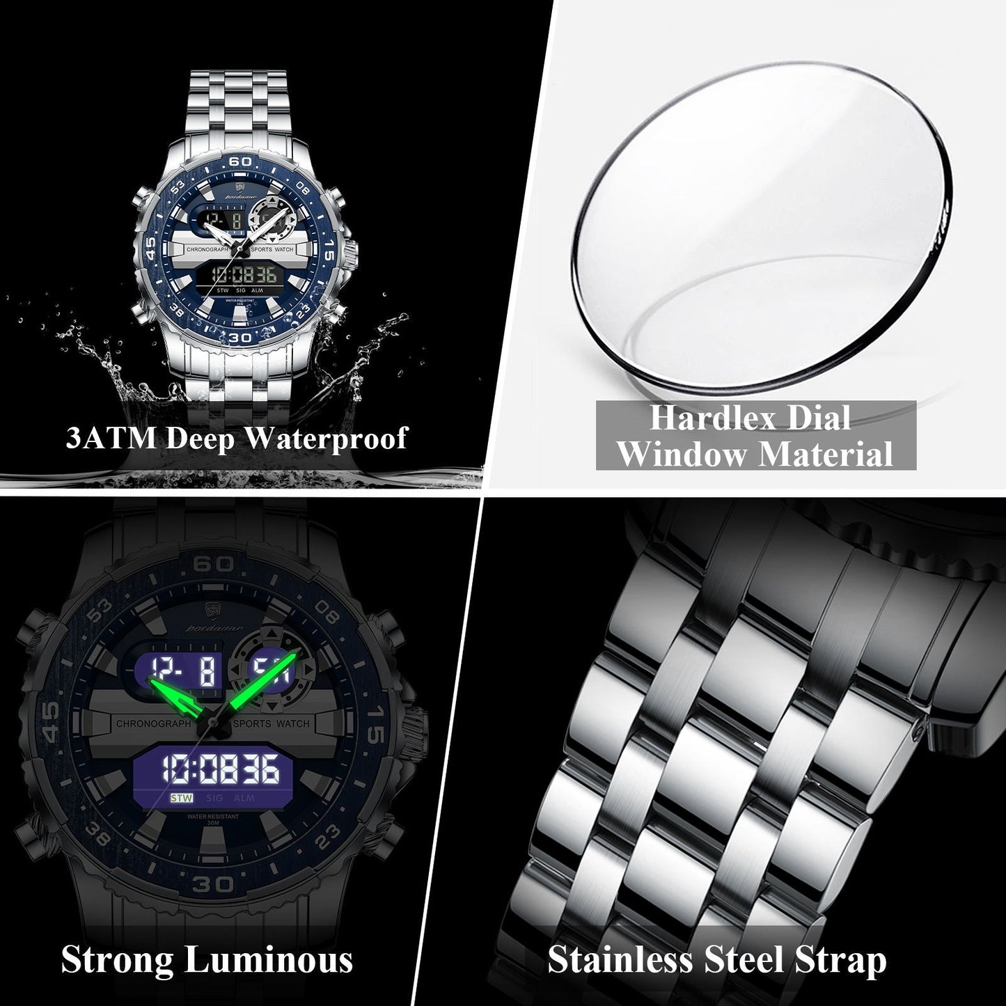 Poedagar Multifunctionality Water Resistant Men's Watch