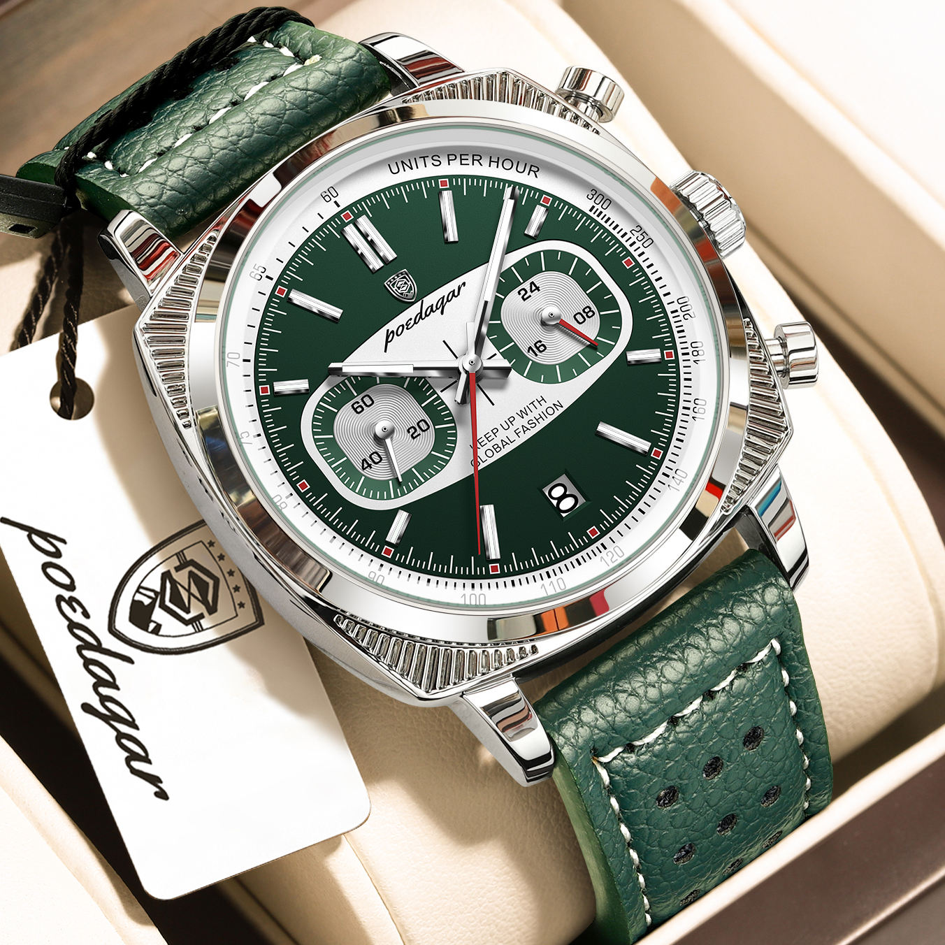Poedagar Luxury Leather Strap Chronograph Men Watch