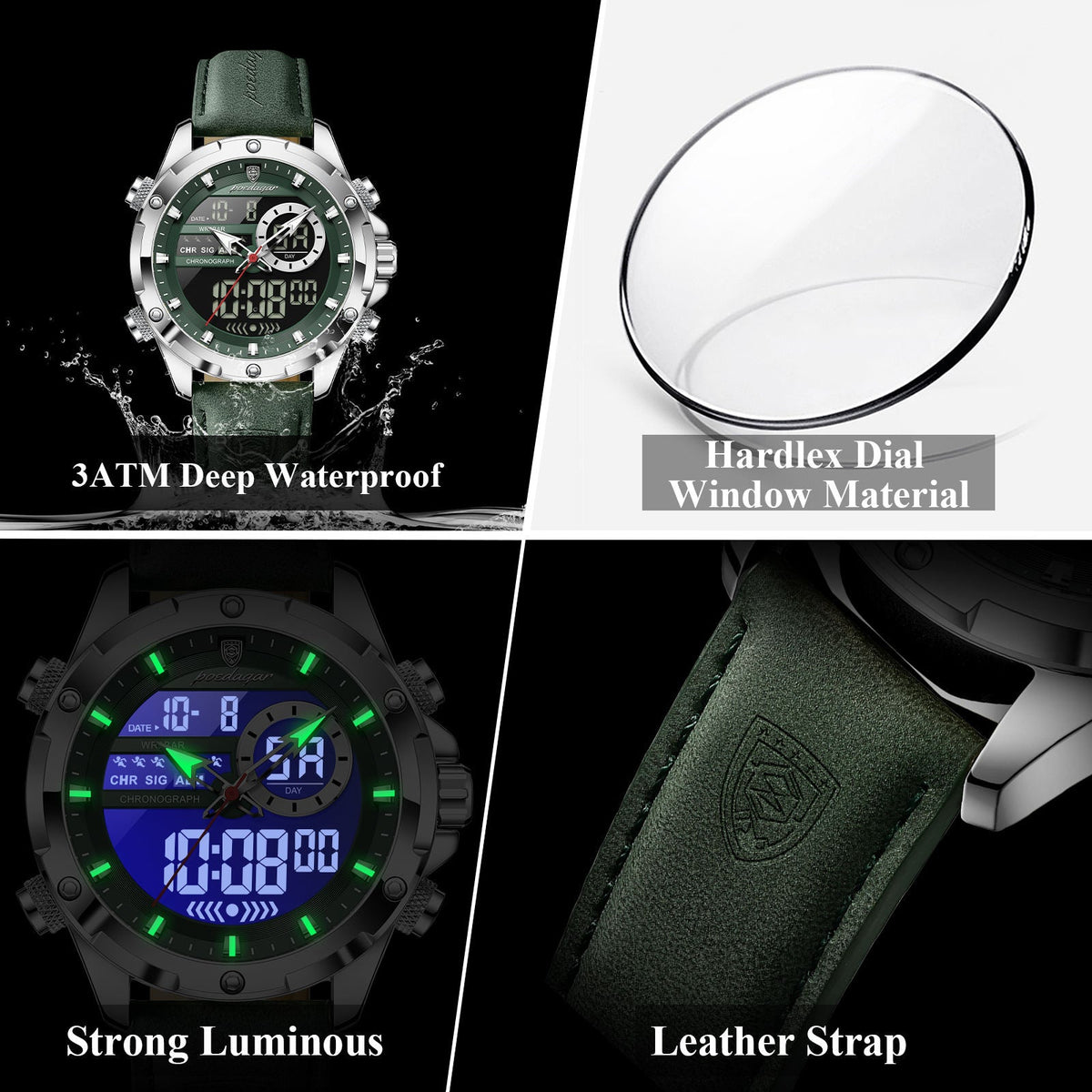 Poedagar E129  Luxury Leather Strap Watch