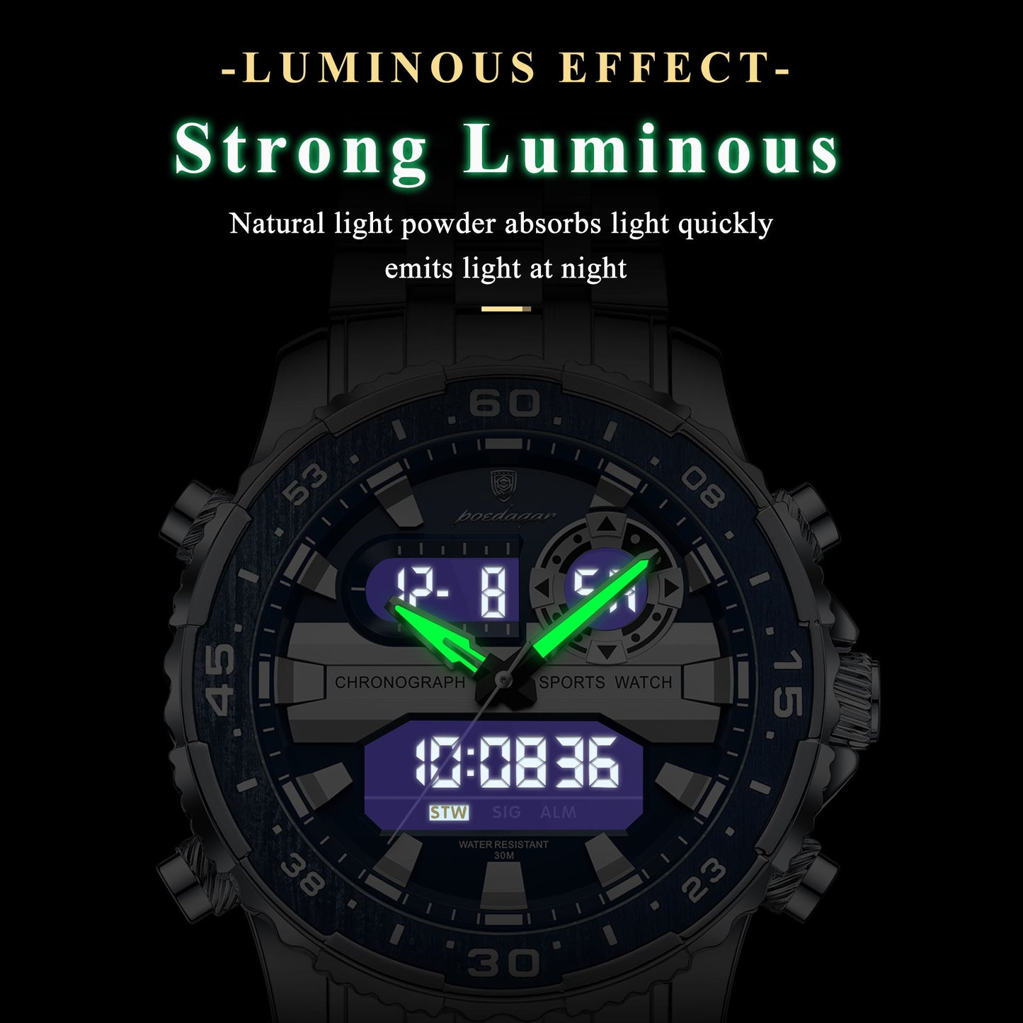 Poedagar Multifunctionality Water Resistant Men's Watch