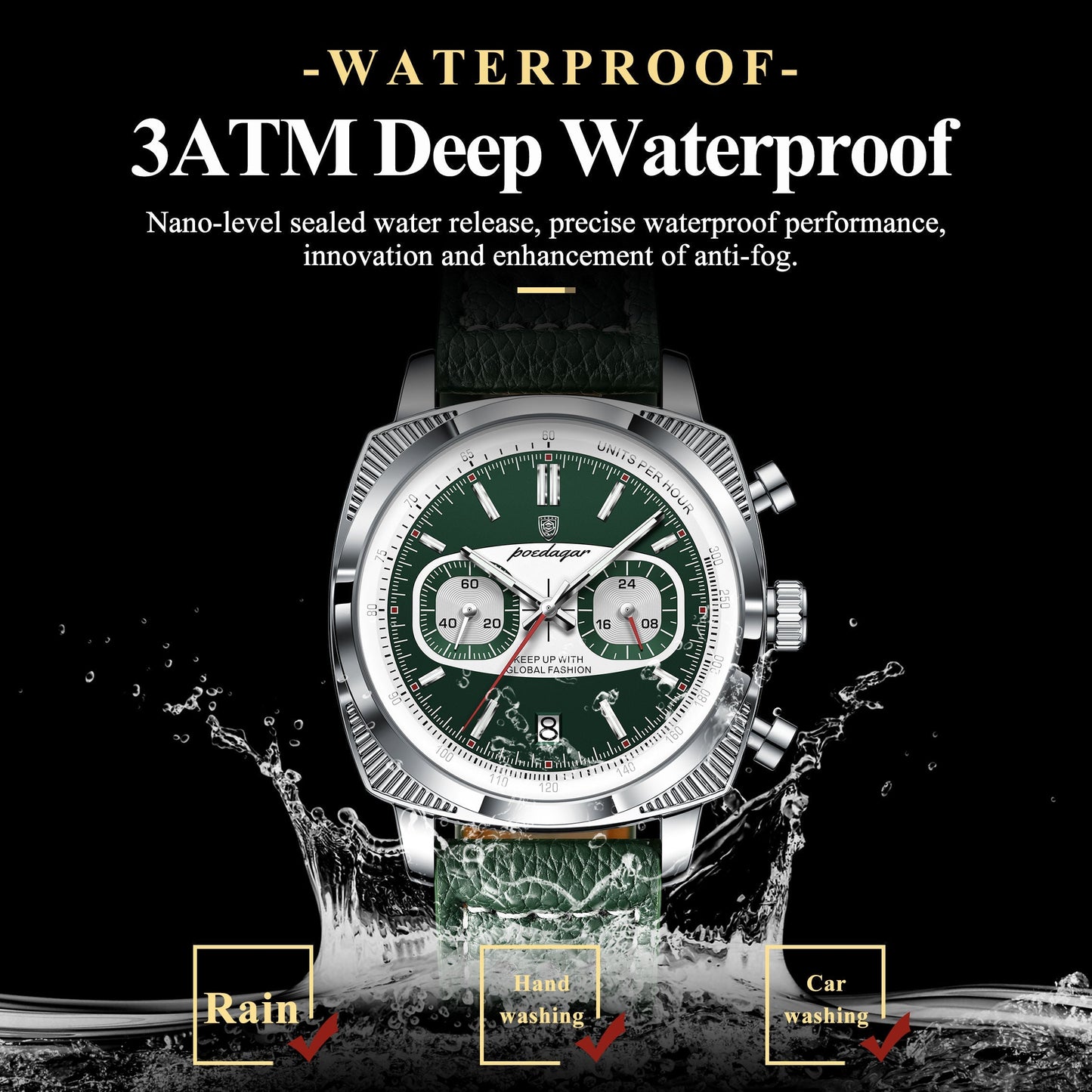 Poedagar Luxury Leather Strap Chronograph Men Watch