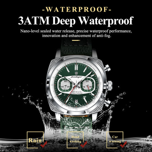 Poedagar Luxury Leather Strap Chronograph Men Watch
