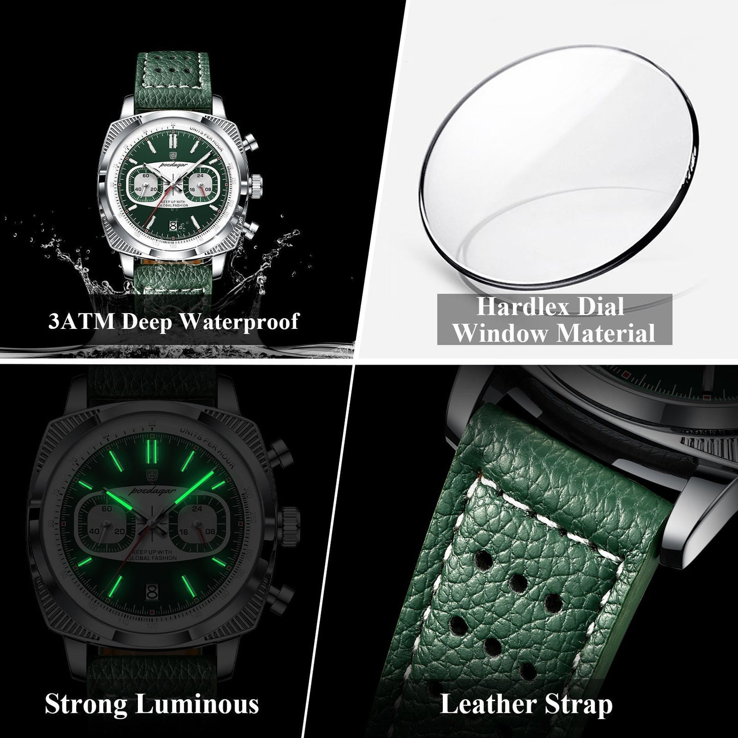 Poedagar Luxury Leather Strap Chronograph Men Watch