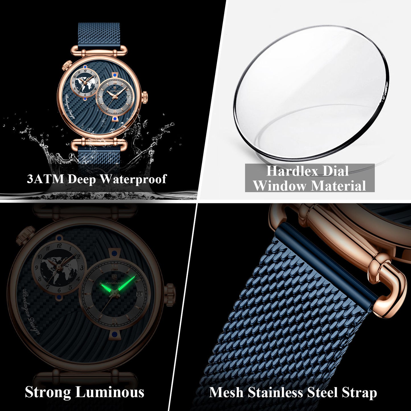 POEDAGAR Mesh Stainless Steel Strap Men Watch