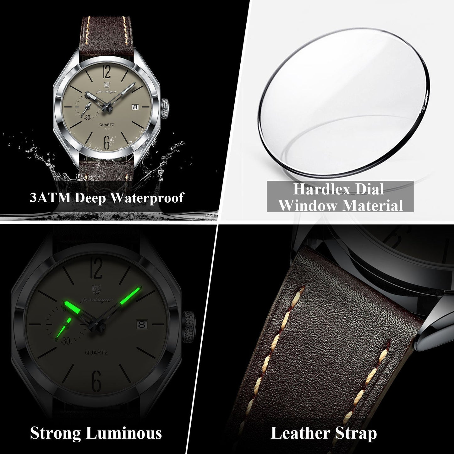 Poedagar Luxury Dial Leather Strap Watch