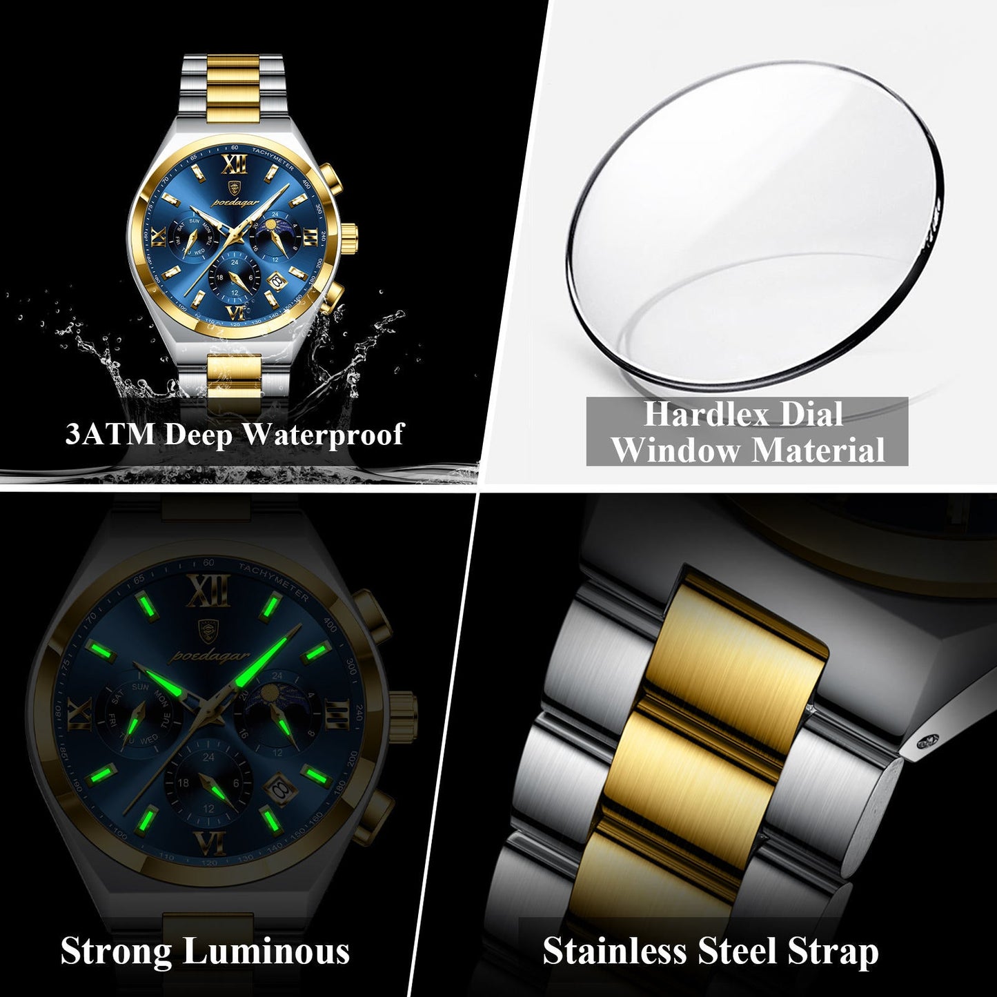 Poedagar Multi-Functional Chronograph Watch for Men
