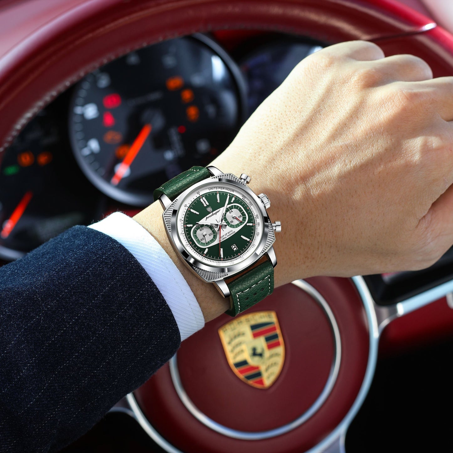 Poedagar Luxury Leather Strap Chronograph Men Watch