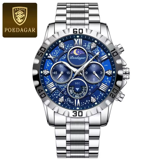 Poedagar Chronograph Stainless Steel Mens Wristwatch