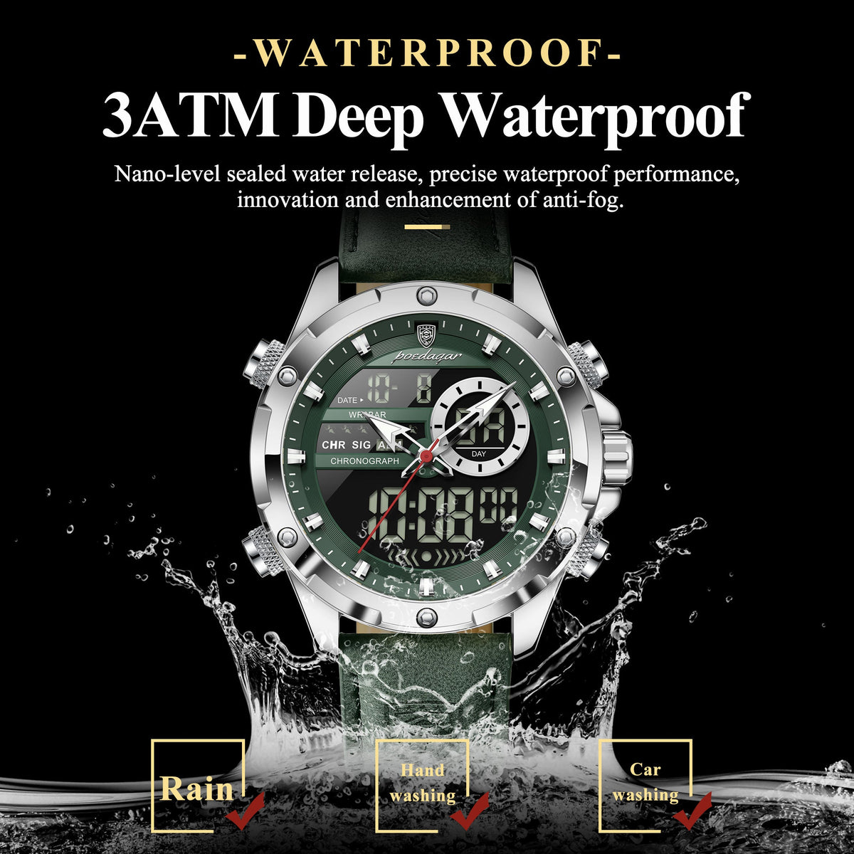 Poedagar E129  Luxury Leather Strap Watch