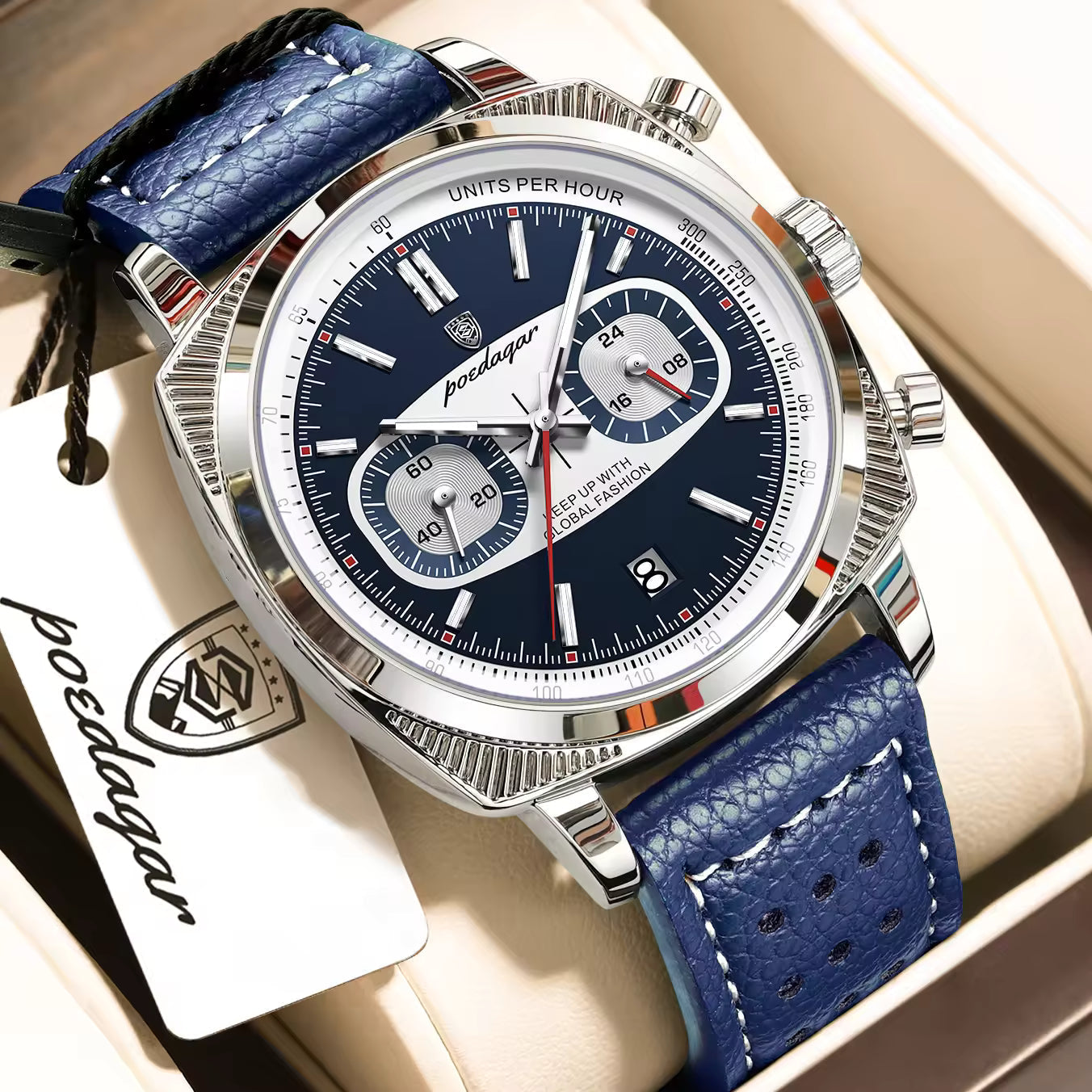 Poedagar Luxury Leather Strap Chronograph Men Watch